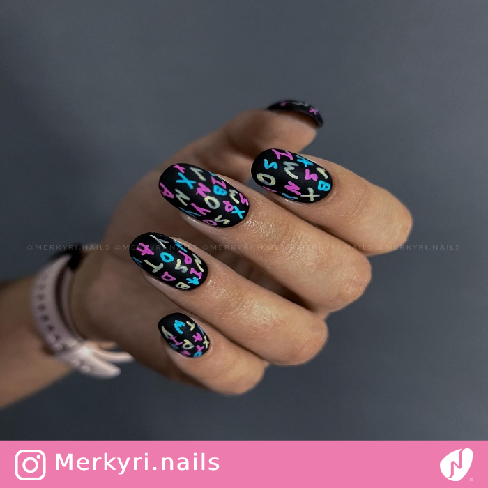 Oval Nails with Colorful Letters